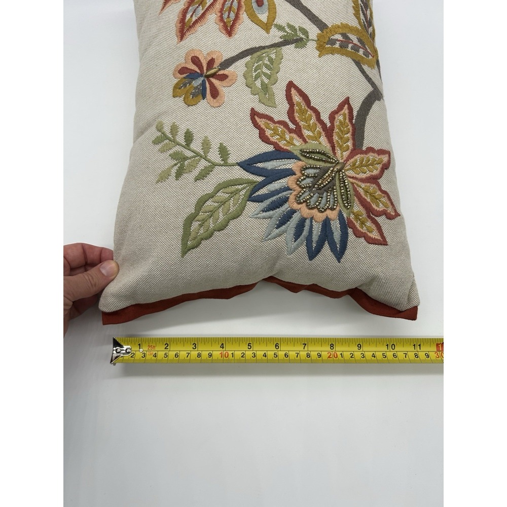 Pier 1 Imports Jacobean Floral Lumbar Pillow Beaded Embroidered Boho Velvet Trim - Picture 4 of 8